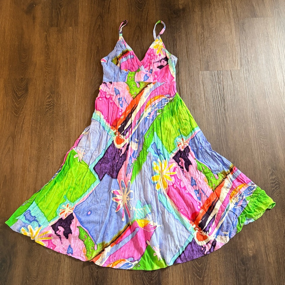 Jam's World Summer Dress Size XS GUC Multi Color Abstract Floral Vibrant Beach